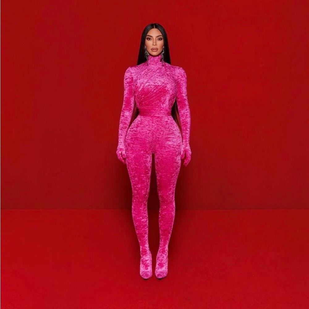 Hot Pink Velvet Long Sleeve Bodysuit (with gloves included)